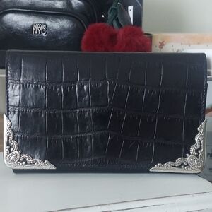 Brighton  Croc-Embossed Leather Clutch with Silver Corner Accents